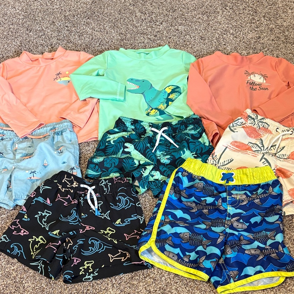Kids' Mixed Swim Set - Coral, Mint & Blue Shark Prints